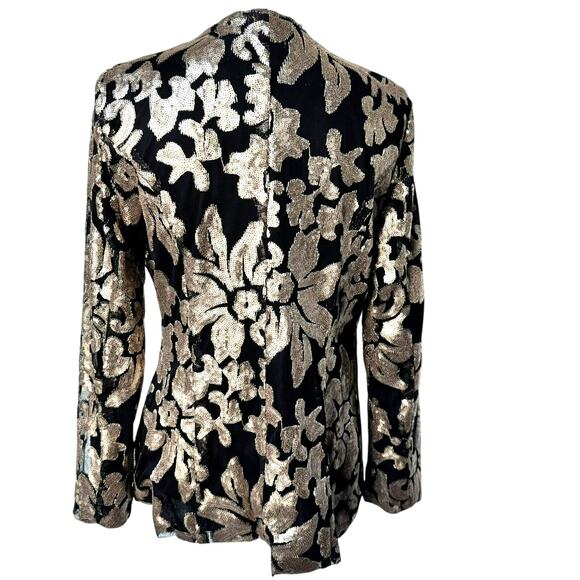 THE SANG Women's Medium Black Gold Floral Sequined Open Front Lined Jacket Party - Picture 3 of 9